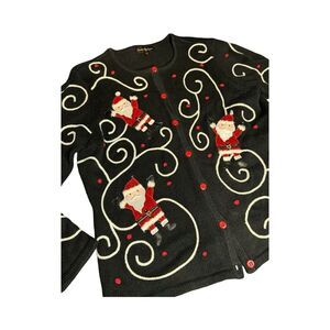 Women's Christmas Holiday Cardigan Cinnamon cinder Size Large Embroidered Santa